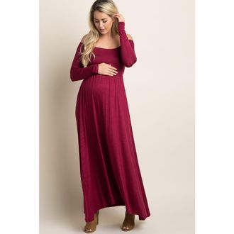 Pinkblush Solid Off Shoulder Maternity Maxi Dress in Burgundy at Nordstrom, Size X-Large