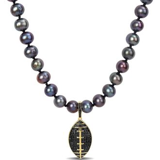 Delmar Mens Cultured Freshwater Pearl Black Diamond Crown Pendant Necklace - 0.36ct. at Nordstrom Rack