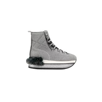 Hogan Womens Maxi Rabbit Fur Ankle Boots In Grey