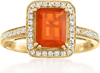Ross-Simons Fire Opal and Diamond Ring in 14kt Yellow Gold