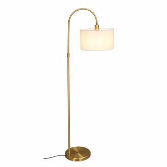Relaxdays Relaxdays Lampada Da Terra Ad Arco, Paralume Grande, E27, Hxlxp: 160x50,5x40 Cm, Lino/metallo, Bianco/ottone