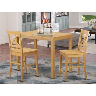 East West Furniture 3 Pc counter height Table and chair set - Small Kitchen Table and 2 bar stools with backs