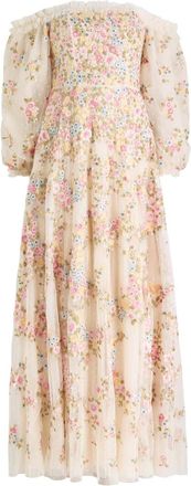 Needle & Thread Lunaria Wreath Floral-embroidered Tulle Gown - Cream - 10 (UK14 / L)