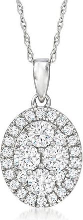 DiamondMuse 3/4 Carat Oval Shape Halo Natural Diamond Pendant Necklace in 14K White Gold, Fine Jewelry for Women, Gift Box Included