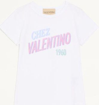 Valentino T-Shirt In Jersey Di Cotone Stampa Chez Valentino 1960 Donna BIANCO XXS