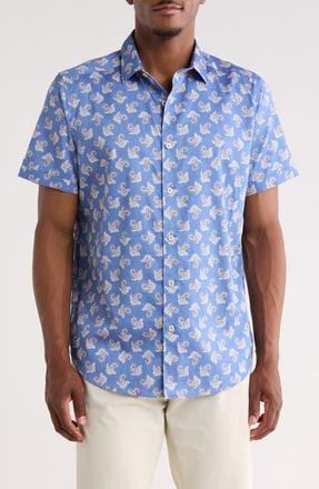 Robert Graham Beauchamp Short Sleeve Cotton Button-Up Shirt in Blue at Nordstrom Rack, Size 4X-Large