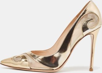 Gianvito Rossi Metallic Gold Pvc And Leather Pointed Toe Pumps