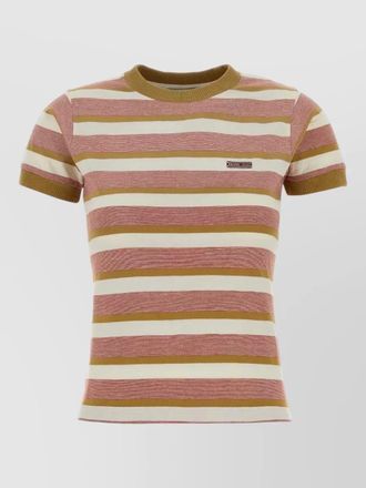 Prada embroidered cotton crew neck striped t shirt