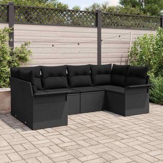 vidaXL Vidaxl - Conjunto De Sof&aacute; De Jard&iacute;n Con Coj&iacute;n 6 Pcs Negro Polirat&aacute;n