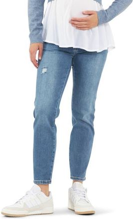 Ripe Dylan Distressed Straight Leg Maternity Jeans in Blue at Nordstrom, Size X-Large