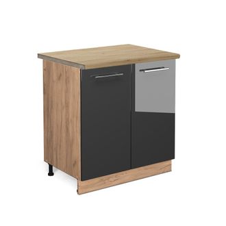 Vicco Armario Bajo Para Fregadero Fame-line, Antracita Alto Brillo, 80 Cm, Et Roble