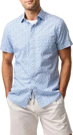 Rodd & Gunn Charlcott Floral Short Sleeve Button-Up Shirt in Ocean at Nordstrom, Size Xx-Large