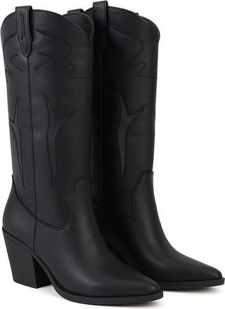 Yoki GAYLE-34 Womens Cowgirl Boots - Western Knee High Cowboy Boots Women with Pointed Toe, Block Heel Pull-On Design, Black, 4.5 UK