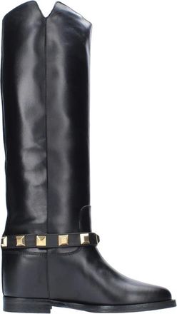 Via Roma 15 Enkellaarsjes van Leer met Gouden Details - Dames - Hoge Laarzen - Zwart - 36 1/2 EU - Leer - Schoenen