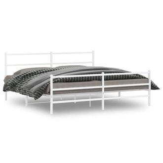 Berkfield Home Metal Bed Frame without Mattress with Footboard&not;White 193x203cm in White | Size: 193x203 cm