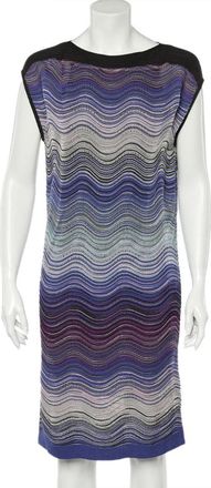 M Missoni Blue Wave Pattern Lurex Knit Shift Dress