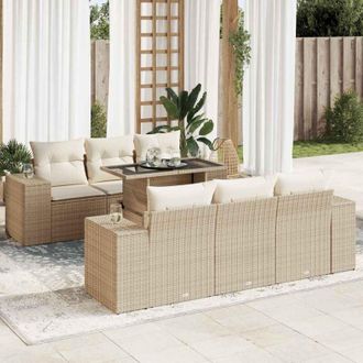 vidaXL Vidaxl - Set Sof&aacute;s De Jard&iacute;n 7 Piezas Y Cojines Rat&aacute;n Sint&eacute;tico Beige
