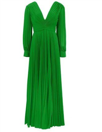 Badgley Mischka Womens Pleated V-Neck Gown In Green