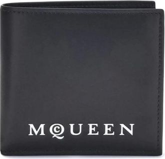 Alexander McQueen Accessoires, Heren, Zwart, ONE Size, Leer, Logo Bifold Leren Portemonnee met Kaartsleuven