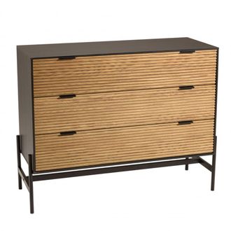 Macabane C&oacute;moda con 3 cajones de madera de pino marr&oacute;n y metal marr&oacute;n y negro