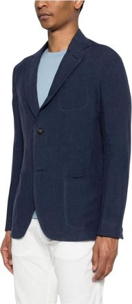 Emporio Armani Blazers, male, Blue, Size: 2XL Linen Blazer