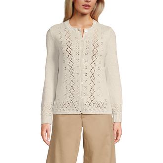 Lands End Pointelle Crew Neck Cardigan Sweater in Ivory Latte at Nordstrom, Size X-Large P