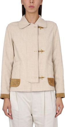 Fay Beige Textured Shirt Collar Jacket