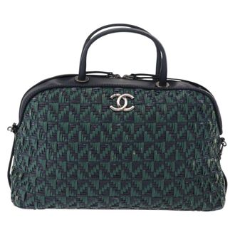 Chanel Convertible Chain Bowler Woven Calfskin Green Leather Handbag (Pre-Owned)