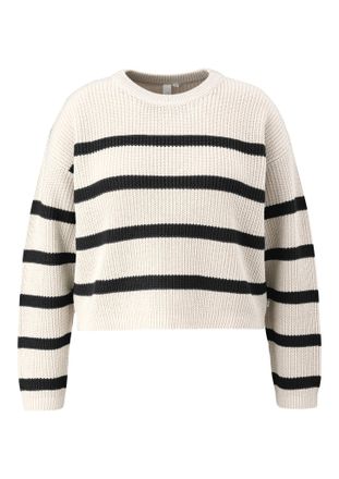 QS by s.Oliver Rundhalspullover QS, Damen, Gr. XXL, schwarz-weiss (ecru, schwarz stripes), Strick, Obermaterial: 100% Polyacryl, gestreift, regular fit taillenbedeck