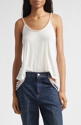 Stella McCartney Faux Pearl Embellished Camisole in Cream at Nordstrom, Size Medium