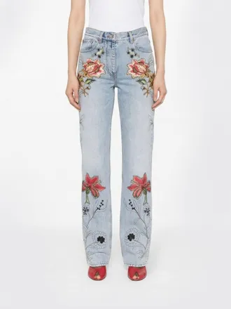 Valentino Straight Jeans in Embroidered Cotton Denim