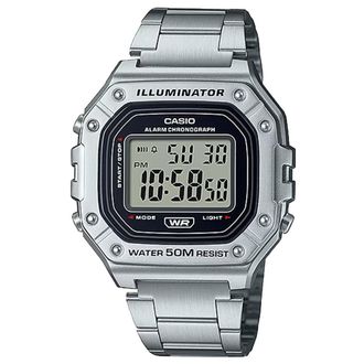 Casio Mens Water-Resistant Digital Watch with Stainless Steel Bracelet - W-218HD-1AV