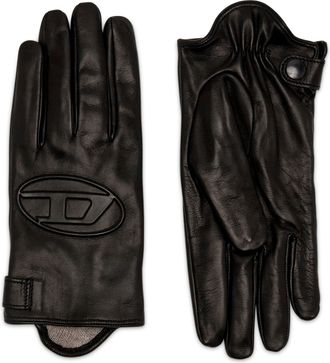 Diesel Leather gloves with 3D Oval D logo - Gloves - Unisex - Black