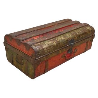 Wanderlust Deco Maleta De Metal Acabado Artesanal Rojo 67x37x25h Cm