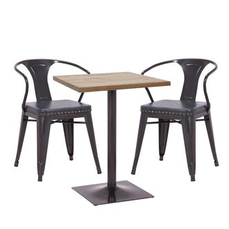 Hhg Hhg - Nunca Usado] Set Mesa Bistro 2x Silla Comedor 469d, Silla Mesa Cocina Silla Gastronom&iacute;a Mvg, Negro-gris, Mesa Marr&oacute;n Claro