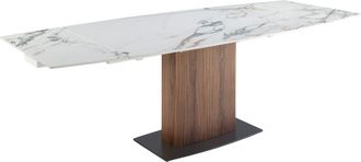 Angel Cerd&aacute; Mesa comedor extensible ovalada barril m&aacute;rmol porcel&aacute;nico y nogal