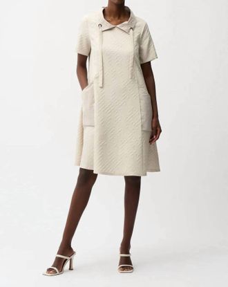 Joseph Ribkoff Geometric Textured Jacquard A-Line Dress In Moonstone