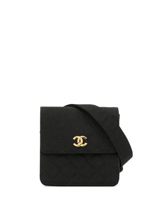 Chanel 1990 textured diamond quilted belt bag - women - Canvas - One Size - Black