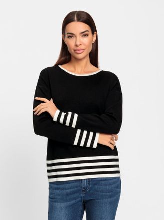 Heine Strickpullover HEINE Pullover, Damen, Gr. 46, schwarz, 70% Viskose, 30% Polyamid, gemustert, gestreift, unifarben, Pullover Strickpullover