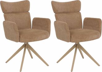 Hhg [nunca Usado] Juego De 2 Sillas De Comedor Hhg-057, Silla Giratoria Con Retorno Autom&aacute;tico, Tejido Boucl&eacute; De 350 G/m&sup2;, &Ouml;ko-tex, Marr&oacute;n Claro, Patas Co