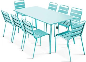 Oviala Conjunto mesa de jardín y 8 sillas de metal turquesa