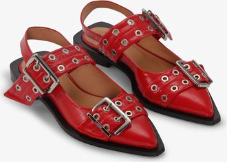 Ganni Womens Feminine Buckle Ballerina Shoes In Racing Red