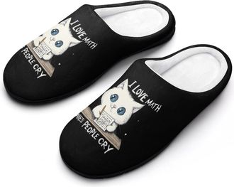 Generic Cats Love Math Mens Slippers Slip On Comfortable Fleece Cotton House Shoes Winter