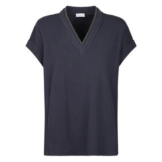 Brunello Cucinelli Brunello Cucinelli, T-Shirts, female, Blue, Size: S T-Shirt with jewel detail