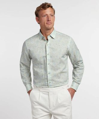 David Donahue Paisley Linen Blend Sport Shirt In Dune/multi