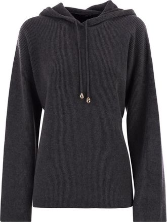 Fabiana Filippi Womens English Ribbed Hooded Sweater - Grey Wool - Size EU 36 (Womens)