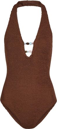 Hunza G Adriana Beaded Crinkle Swimsuit - Brown - One Size