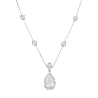 Diana M. Jewels 14kt White gold Lab Grown 10.00 ct Pear Diamond Halo Pendant With Bail
