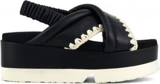 Mou Japanese Criss-Cross Platform Sandal In Black/ivory