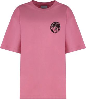 Bluemarble Geribbelde crew-neck T-shirt in katoen - Heren - T-shirts - Roze - 2XL - Katoen - Tops
